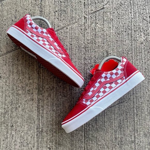 VANS Old Skool Crimson Red White Checker Canvas Shoes - Picture 5 of 10